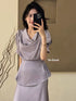 Cowl Neckline Short Sleeves Tie Tops With Skirts Sets